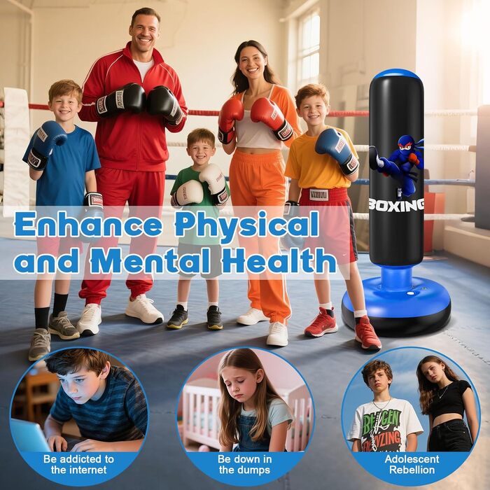Дитячий боксерський мішок Qoosea 160см з рукавичками та насосом, для карате, кікбоксингу, тхеквондо (3-12 років)