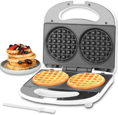 SugarWhisk Mini Pancake Maker, Pancake Maker, Electric Double Pancake Pan, Pancake Pan, Ideal for Pancakes, Cookies, Eggs, Arepas & Breakfast Sandwiches, White (Mini Waffle Iron)