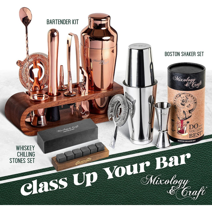 Набір бармена з махогоні та нержавіючої сталі (10 предметів) | Преміум бар-аксесуари: шейкер, інструменти, коробка | Для дому, вечірки, весілля | Елегантний подарунковий набір
