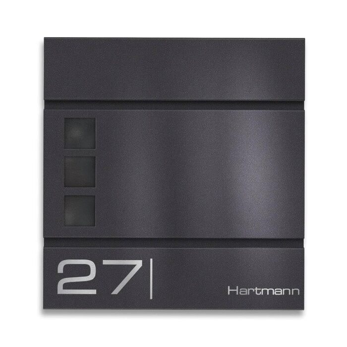 Поштова скринька Metzler Cube Anthrazit RAL 7016 з лазерним гравіюванням адреси та номера будинку, з газетницею та вікном - 37x37x10.5 см (Db703 Eisenglimmer)