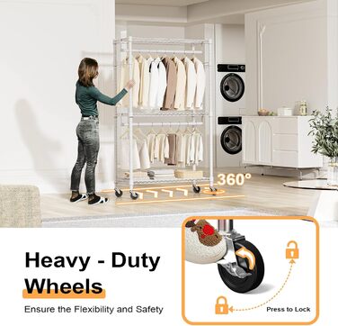 Міцний пересувний вішак для одягу з 3 рівнями, білий - 40x75x189.3 см