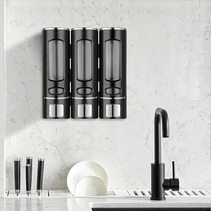 Дозатор для мила Qudubuy, 400 мл, 3 відсіки, настінний, для душу, шампуню, кондиціонера, без свердління, для ванної та кухні, велика місткість