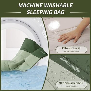 Спальний мішок Naturehike YC для 2 осіб, 3-4 сезони, для дорослих та дітей, зелений