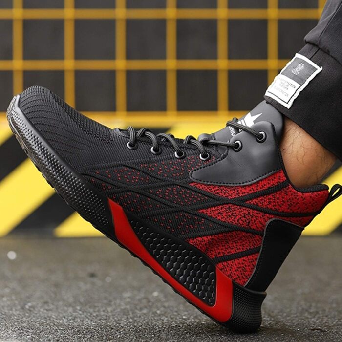 Черевики безпеки легкі чоловічі/жіночі, робоче взуття, високі, зі сталевим носком, дихаючі, антиковзаючі, 35-48 EU (35 EU, Червоний)