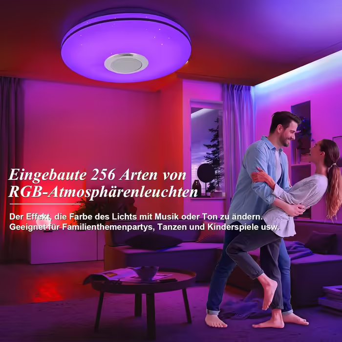 36W LED Ceiling Light, Dimmable with Bluetooth Speaker, Remote Control, and APP Control, LED Ceiling Lamp with RGB Color Changing, Music for Bedroom, Kids' Room, Living Room