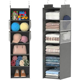 Організатор для шафи Extra Tief – 4 кишеньки з сітки, органайзер для шафи, настінний органайзер, стабільний та економний, ідеальний для гуртожитку та автодому (Сірий, 6-ярусний)