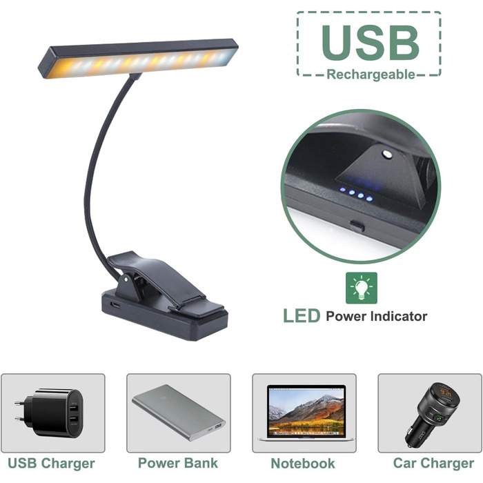 Світлодіодна кліпса-лампа для читання CCHK-18 з USB зарядкою та акумулятором, 18 LED, 4 режими світла, 3 рівні яскравості, складна, для книги, ліжка, офісу, подорожей