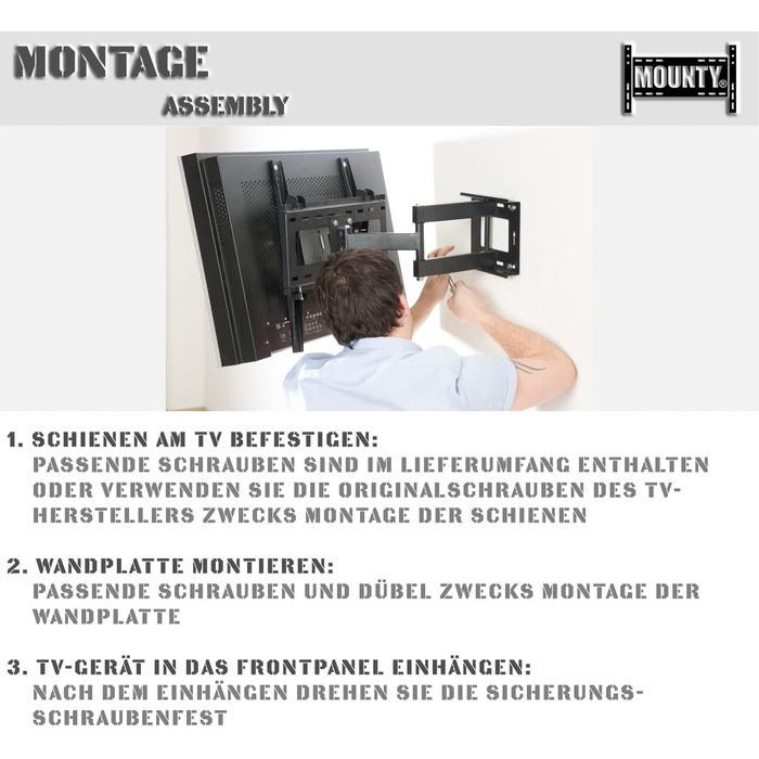 Кріплення для телевізора MOUNTY MY364: рухливе, до 80 кг, VESA 600x400 мм