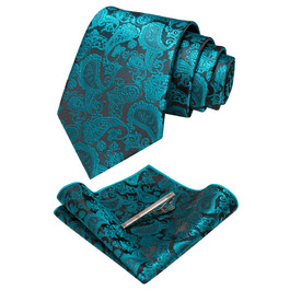 Краватка та нагрудна хустинка JEMYGINS Graziös Paisley з краваткотримачем (павіно-блакитний)