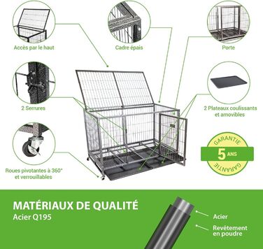 Транспортна переноска для собак Mouvedy XL, 123x79x84 см, переноска для собак для дому та вулиці, 2 двері, висувна підставка, 360° колеса