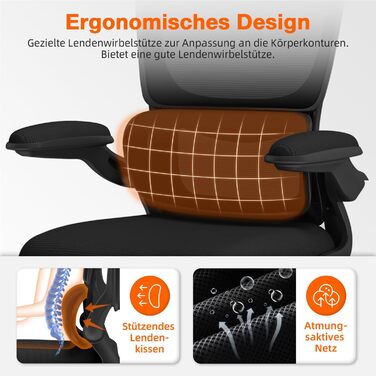 Ергономічне крісло для офісу з регульованою підголовником, поперековою підтримкою та відкидними підлокітниками, крісло для начальника, 150 кг, чорний колір, модель 2