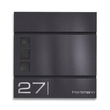 Поштова скринька Metzler Cube Anthrazit RAL 7016 з лазерним гравіюванням адреси та номера будинку, з газетницею та вікном - 37x37x10.5 см (Db703 Eisenglimmer)