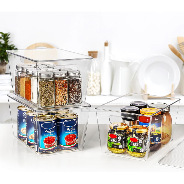 Vtopmart 6-Piece Storage Boxes with Lid, Stackable Plastic Boxes for Kitchen Storage & Organization, Perfect for Bathroom, Closet, Kitchen, Refrigerator, Closet Organization (L)