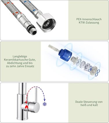 Кухонний змішувач з витяжною лійкою, 360° обертання, 2 режими, нержавіюча сталь, преміум-якість