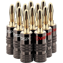 Bananenstecker FosPower для акустичних кабелів: 24K позолота, High-End, 2 пари (4 шт.) - для сабвуферів та стінних панелей