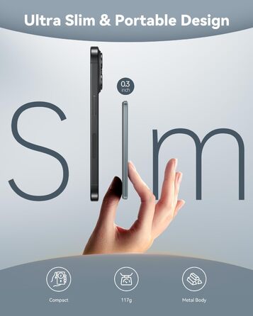 Powerbank Kuulaa Magsafe 5000mAh PD 20W, Slim, 8mm, Бездротовий, для iPhone 15/14/13/12, Темно-сірий