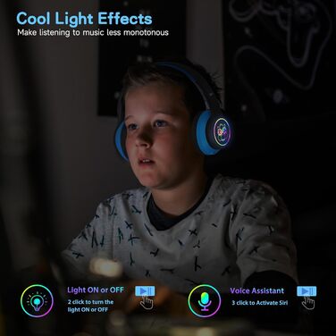 Дитячі навушники LOBKIN Bluetooth Over-Ear з сумкою, бездротові та провідні, для дівчаток, складні, регульовані, для школи та подорожей (Чорний/Синій)