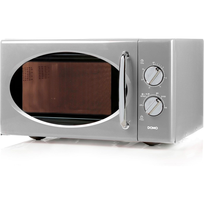 Мікрохвильова піч DOMO DO3125 Retro, 25L, 900W, білий/сріблястий, 6 рівнів потужності, таймер до 30 хв, функція розморожування, звуковий сигнал