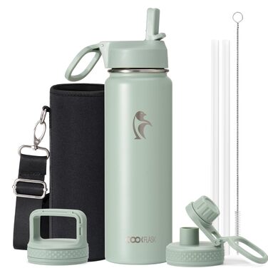 Термофляга Coolflask 710 мл зі сталі з трубою та 3 кришками, вакуумна ізольована пляшка для води для спорту та подорожей, Starry Indigo Black
