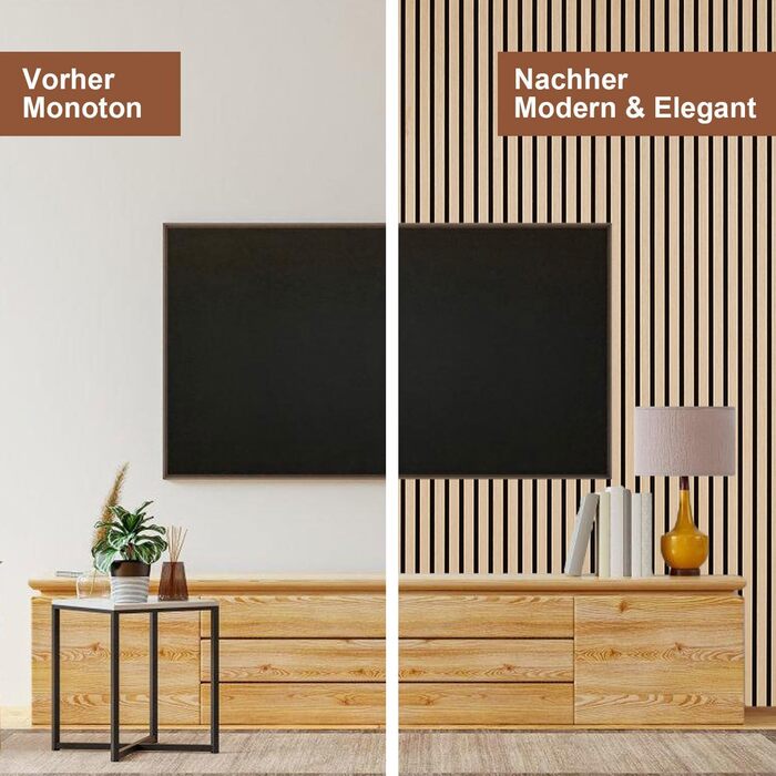 Акустичні настінні панелі з дерева та фетру 120x60 см, звукопоглинаюча обробка стін з шпоном дуба, набір 2 шт (1,44 м²), колір дуб