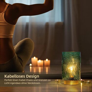 LED настільна лампа MJ PREMIER з акумулятором, торшери з USB зарядкою, диммування, скляна основа, декоративне освітлення, аварійна лампа (зелена)