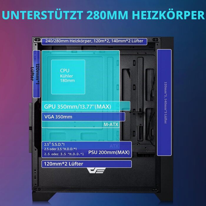 Ігровий корпус darkFlash DRX70 ATX Mid-Tower, 3x120мм RGB вентилятори, загартоване скло, Mesh-панель, чорний