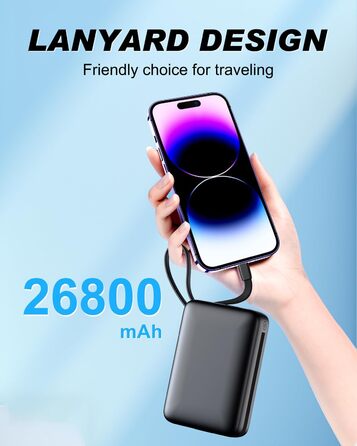Power Bank 26800mAh: Портативний акумулятор з двома портами та кабелями, сумісний з iPhone та Android