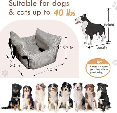 Автокрісло для собак маленьких та середніх порід до 18 кг, з ременями безпеки та кишенями для зберігання, антиковзаюча підкладка (морські смуги) (Коричневе, 76.2x52 см)