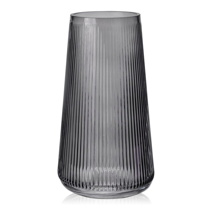 Скляна ваза Dekovase з жолобками - сучасний дизайн для дому та декору, 20 см, темно-сірий