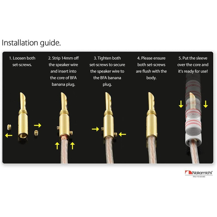 Позолочені бананові конектори Nakamichi 24K для акустичних кабелів 12-18 AWG, 4мм, для підсилювача, Hi-Fi ресивера та домашнього кінотеатру, 10 шт (5 пар)