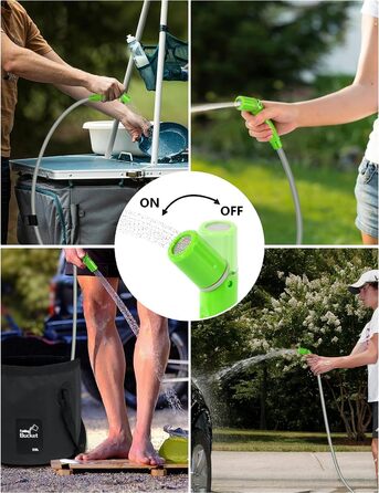 LIBERRWAY Camping Shower with Pump, Camping Shower Set with Rechargeable Battery, 2m Shower Hose Outdoor Shower for Garden Beach Camping Travel Car Washing, Mobile Shower Black (Green with Jet Head)