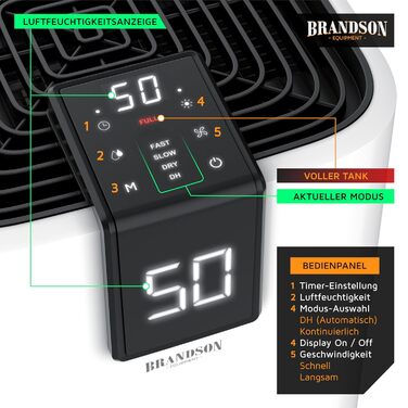 Електричний осушувач повітря Brandson 16L з компресором – 16 літрів/24 години – тихий – дисплей – для спальні, ванної, підвалу