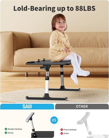 Столик для ноутбука SAIJI, регульована висота, 5 рівнів, для роботи, навчання, читання, їжі, підходить для ноутбуків до 17 дюймів (52*30 см, чорний)