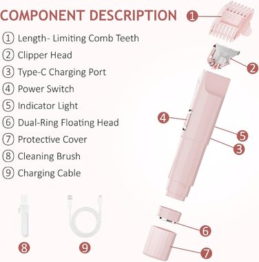 Електричний тример для бікіні 2-в-1 для жінок - Райзер для тіла, обличчя, інтимної зони, USB-зарядка (не водонепроникний)