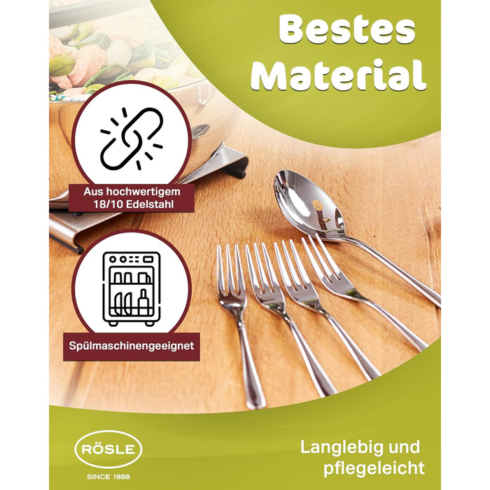 RÖSLE PASSION Cutlery Set for 12 People – 60-Piece Highly Polished Stainless Steel 18/10 Cutlery Set – Premium Dinnerware Set, Dishwasher Safe, in Elegant Gift Box 60-Piece Dinnerware Set