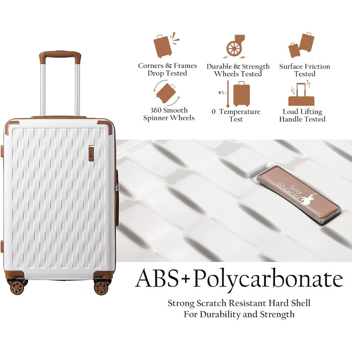 Набір валіз Sea Choice: 4 шт. (55/65/75 см) з жорсткими корпусами, захистом кутів, TSA-замком, білий