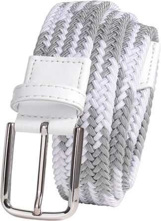 Еластичний пояс для гольфу для чоловіків та жінок, повсякденний, розтяжний, тканий, 3,5 см, білий/сірий, S-Fit, обхват талії 34'-40' (довжина: 45')