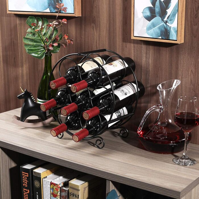 PAG Wine Rack Metal Freestanding Floor Bottle Rack, Decorative Bottle Holder Stand for Kitchen/Floor/Bar, (Black, 7 Bottle)