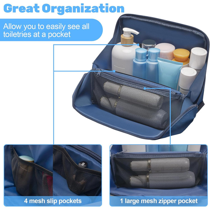 Чоловіча та жіноча дорожня косметичка Lermende з подвійною блискавкою, великий об'єм, зручна ручка для подорожей. (Синій)