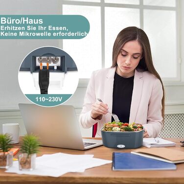 Електрична ланчбокс 1.5л для дорослих, 80W, з термосумкою та столовими приборами, нержавіюча сталь, блакитна, для авто/офісу