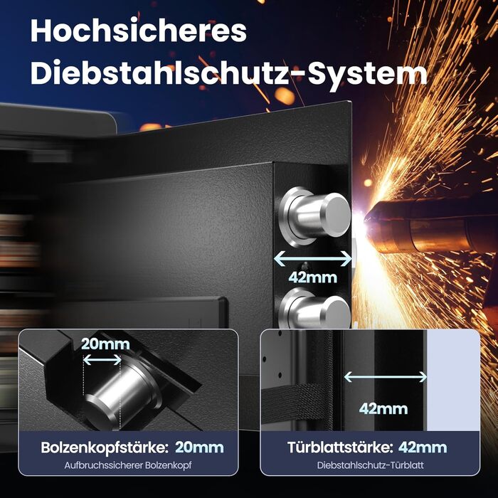 Сейф Grimtron з біометричним сканером відбитків пальців, 22л, LED-підсвічування, тихий режим, антивандальний, з нержавіючої сталі, чорний