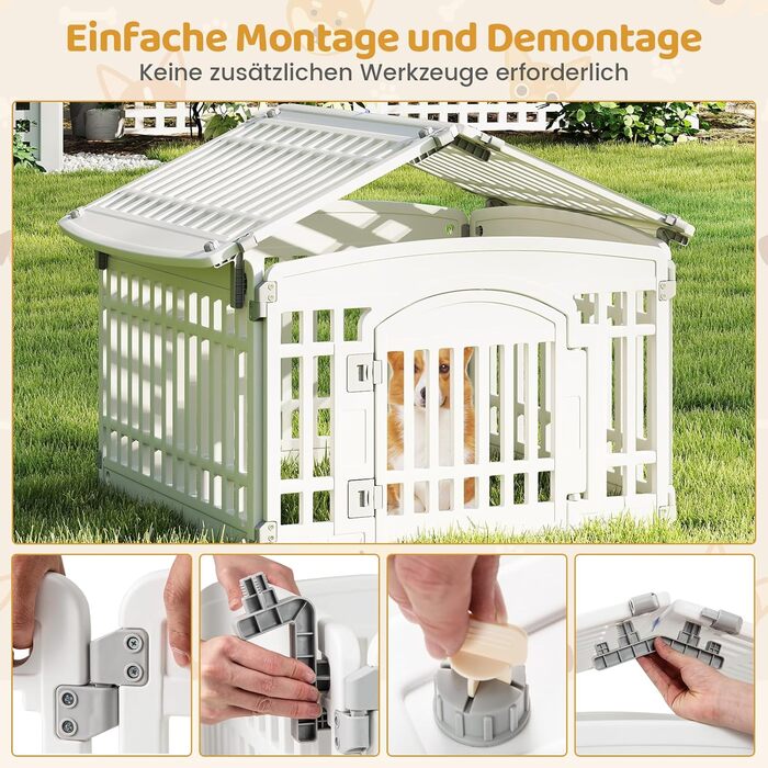 Лягу для цуценят COSTWAY, розкладний вольєр для собак з 6 панелями та замкненою дверима, 60 см, вольєр для собак на вулиці/в приміщенні, білий