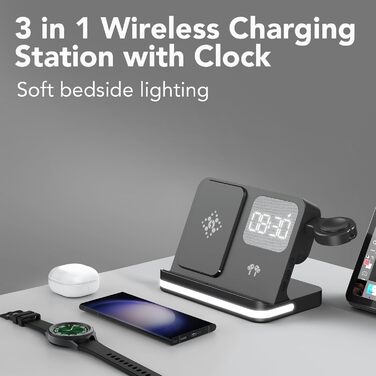 Бездротова зарядка 4-в-1 з будильником для Samsung Galaxy: Watch, Buds, Fold, Flip, S-серії (чорний)