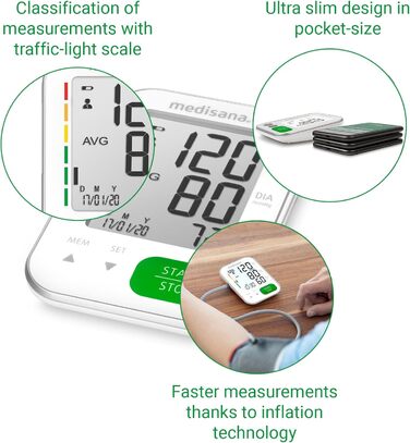 Тонометр Medisana BU 565 для вимірювання артеріального тиску на плечі, з пам'яттю, великим дисплеєм, шкалою-індикатором та функцією виявлення аритмії, без Bluetooth