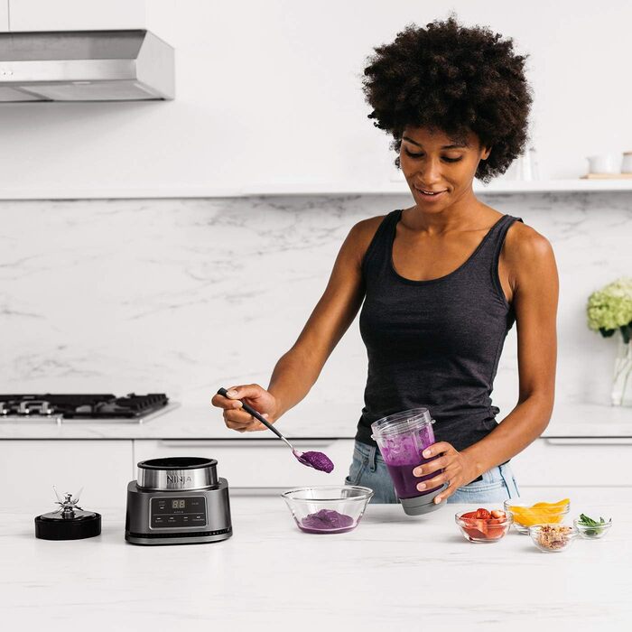 Ninja Foodi Power Nutri Blender 2-in-1, Mix-Smoothie-Bowls, thick spreads & frozen drinks, automatic programs, 700ml cup & 400ml bowl with Power Paddle, 1100W, Silver CB100UK Nutri-Mixer