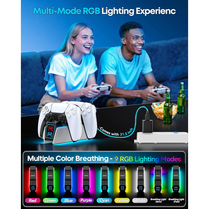 Зарядна станція для контролерів PS5 OIVO - швидка зарядка, з адаптером живлення EU, сумісна з PlayStation 5, білий колір