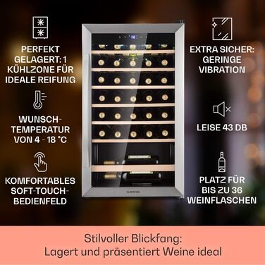 Klarstein Freestanding Wine Cooler - Compact Beverage Refrigerator with Dual Zone & Glass Door - Indoor/Outdoor Beersafe - LED Lighting - 5-18°C - 33 Bottle Capacity