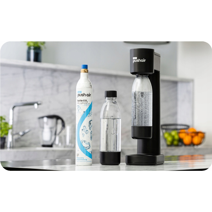 Сифон для води Dafi PushAir (чорний) + балон CO2 + пляшка для газування 0,7 л