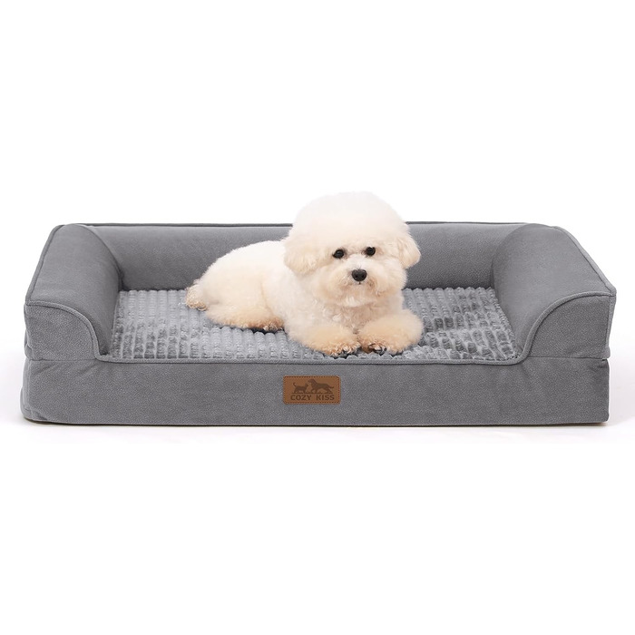 Ортопедичне ліжко для собак, маленьких порід, водовідштовхуваче, сіре, 76x51x19 см