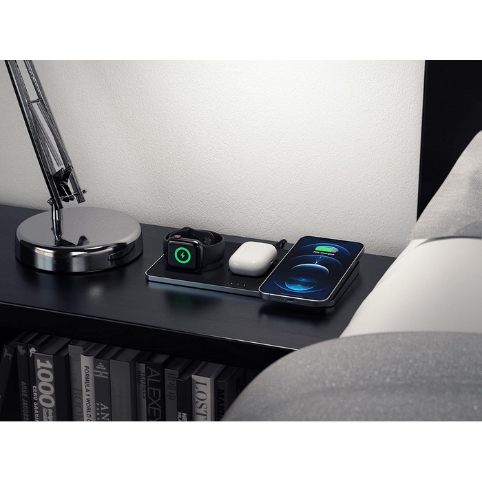 Бездротовий зарядний пристрій SATECHI Trio з магнітною панеллю, Qi-сертифікований, сумісний з iPhone 16 Pro Max / 16 Pro / 16/16 Plus, AirPods 3-го покоління, Apple Watch Ultra & Series